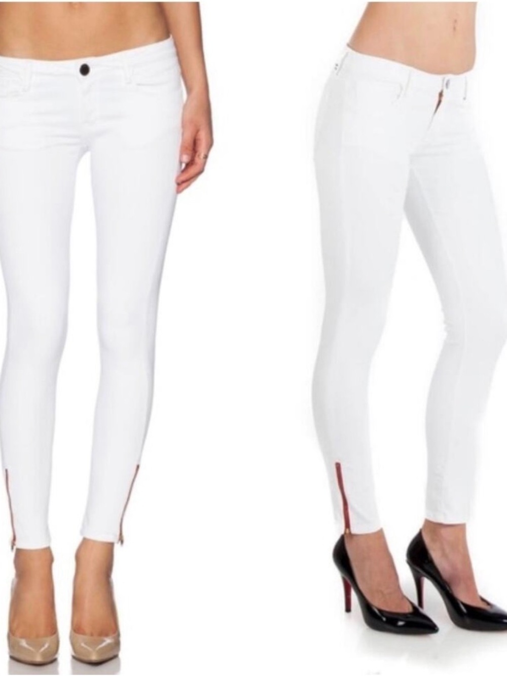 White Skinny Jeans with Ankle Zippers - Women's Stretch Denim